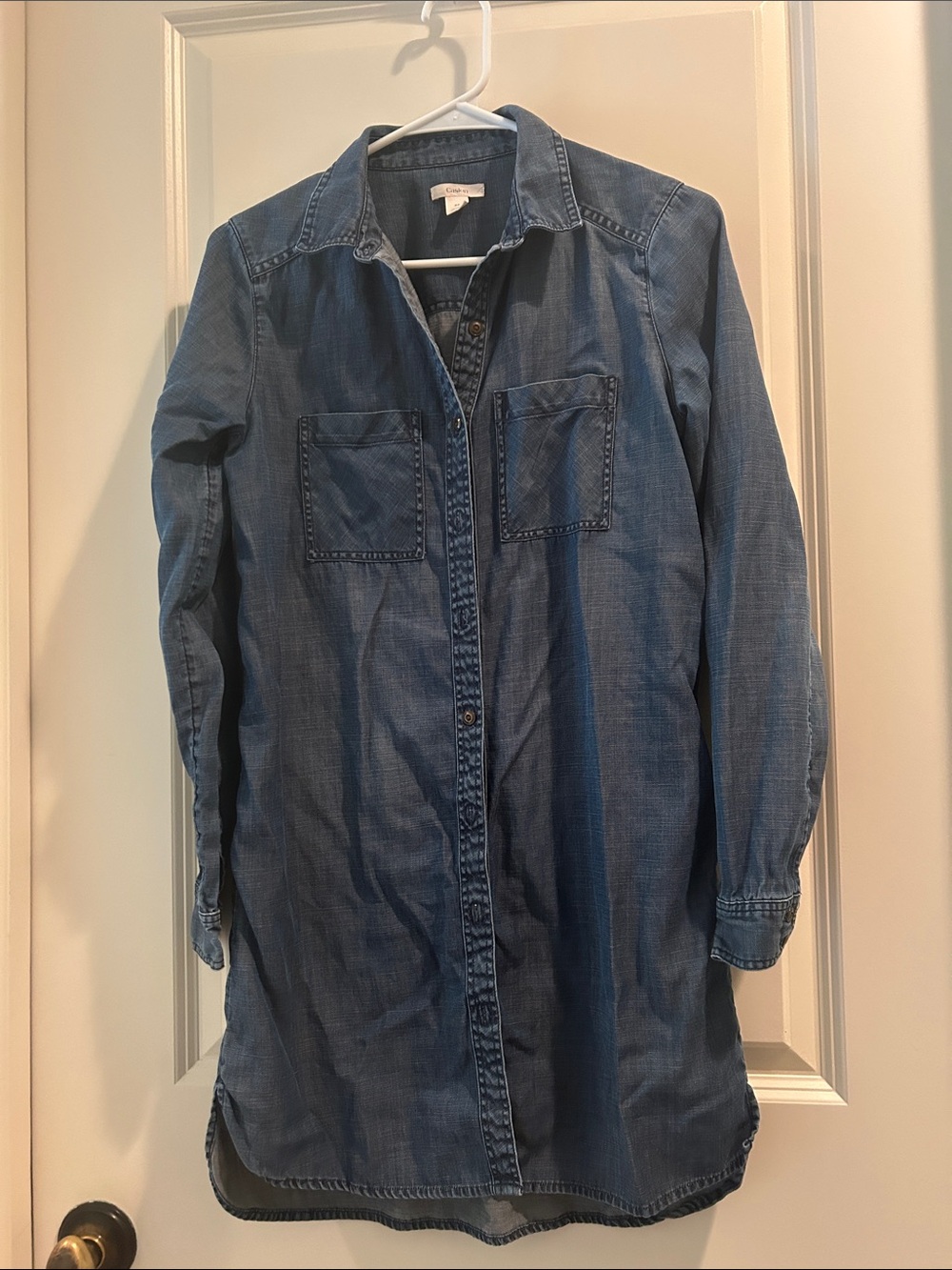 Caslon Soft Chambray Button Down Jean Dress Long Sleeves front pockets size XS